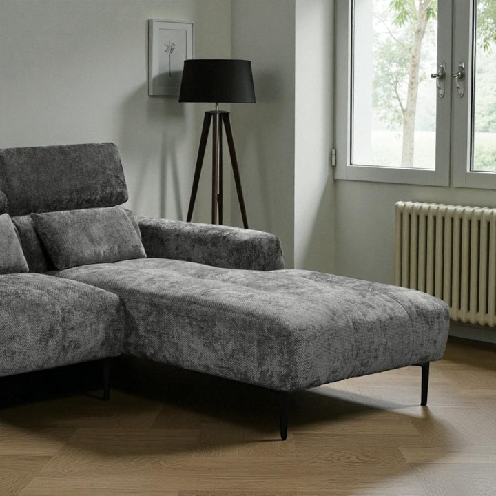 Dune Fabric Upholstered Sectional Sofa - Grey | Available In LHF/ RHF Configuration with USB Charging Ports