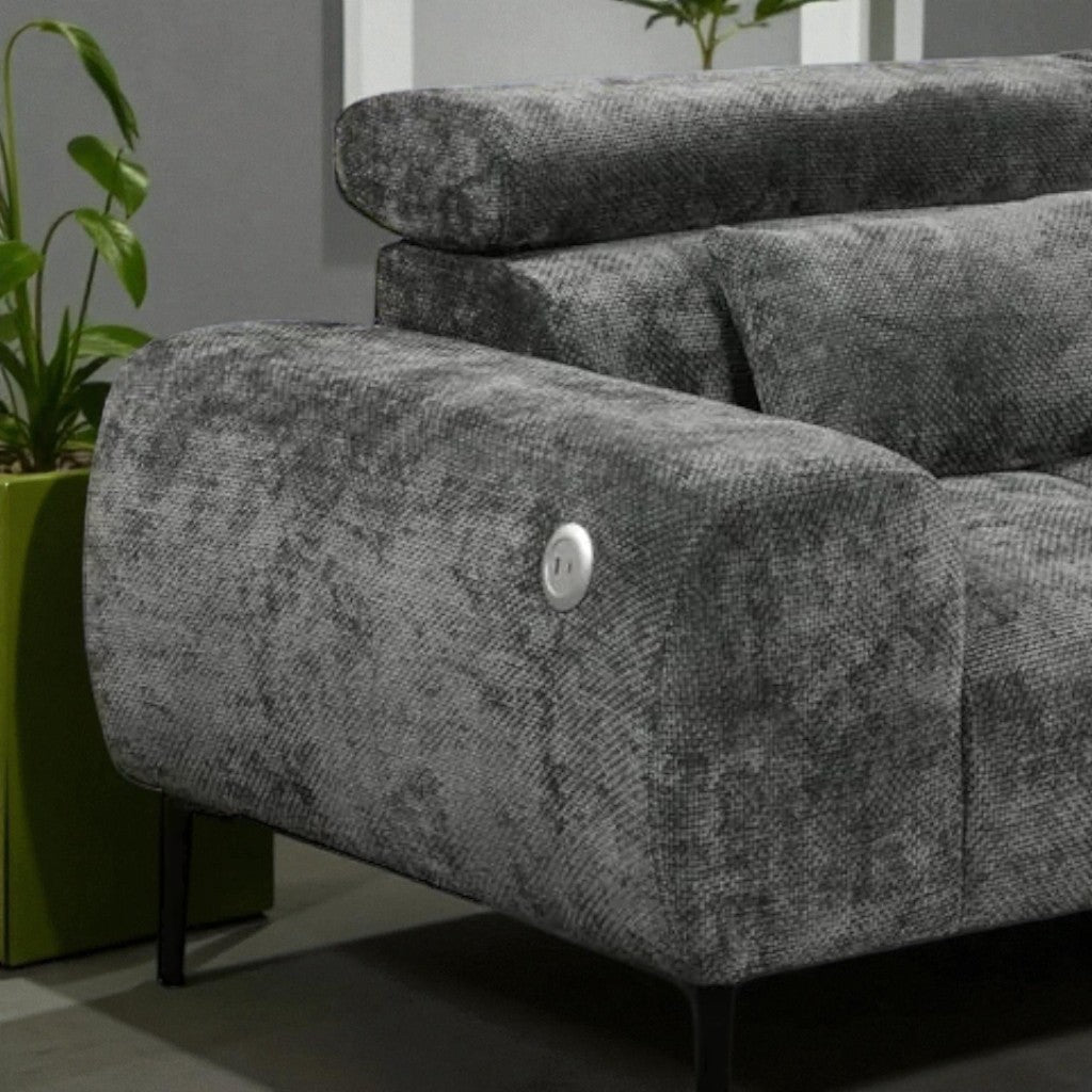Dune Fabric Upholstered Sectional Sofa - Grey | Available In LHF/ RHF Configuration with USB Charging Ports