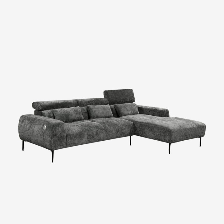 Dune Fabric Upholstered Sectional Sofa - Grey | Available In LHF/ RHF Configuration with USB Charging Ports