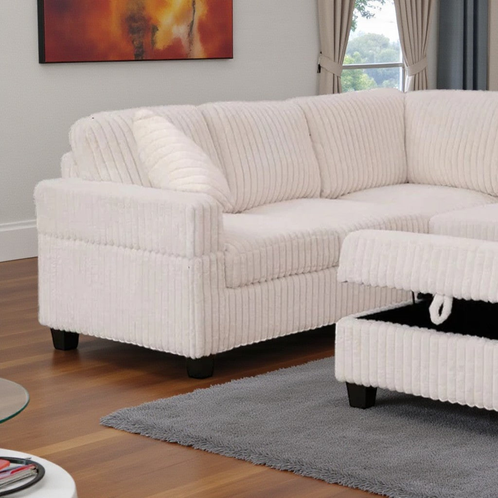 Opaline Fabric Upholstered Sectional Sofa With Storage Ottoman - Beige | Stylish, Sturdy, Reversible, Comfortable & Storage Solution