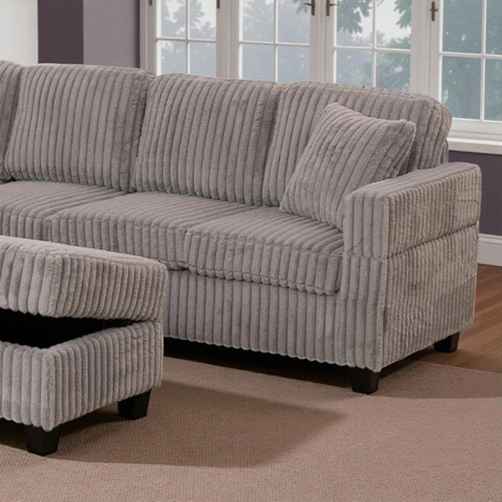 Opaline Fabric Upholstered Sectional Sofa With Storage Ottoman - Grey | Stylish, Sturdy, Reversible, Comfortable & Storage Solution