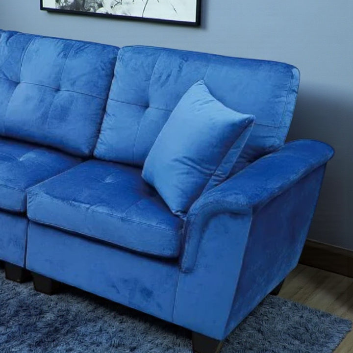 Galaxia Fabric Upholstered Sectional Sofa with Cup Holders, Storage Console & Reversible Design - Blue