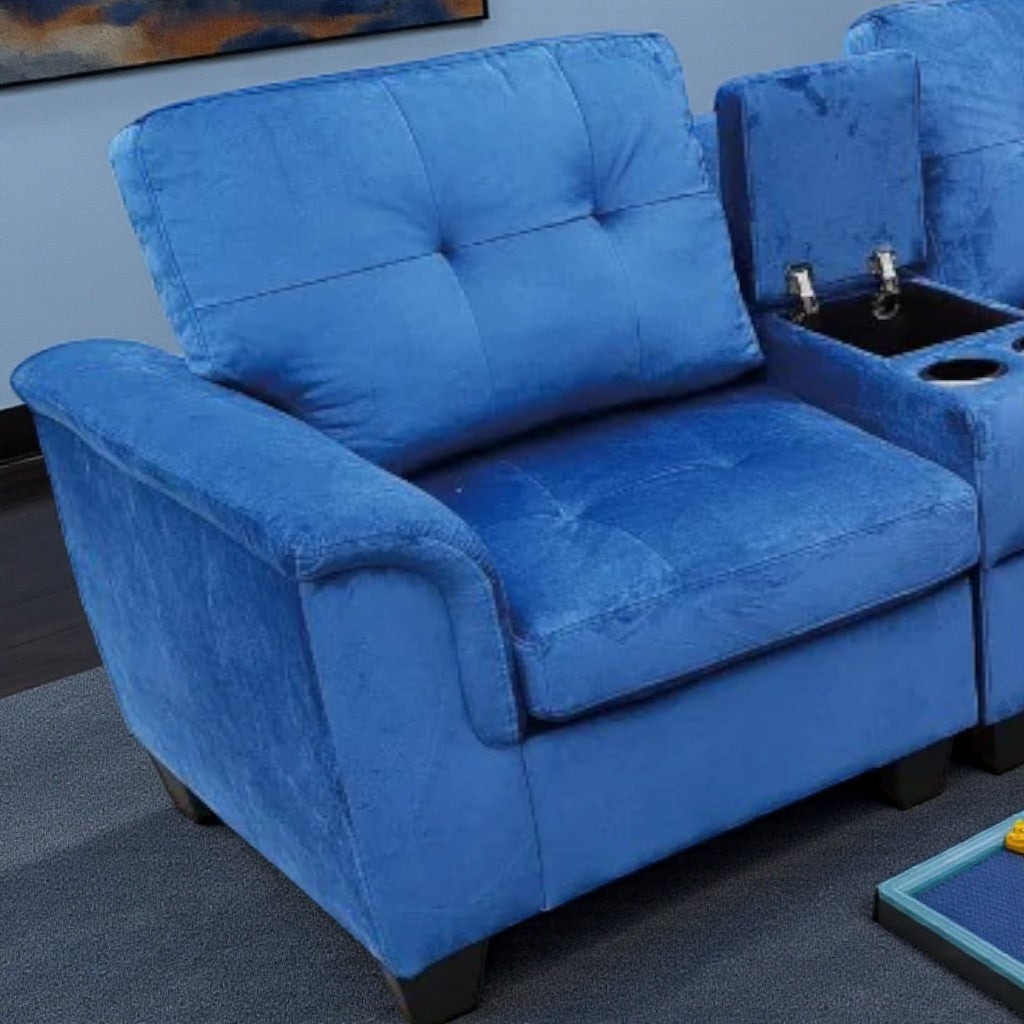 Galaxia Fabric Upholstered Sectional Sofa with Cup Holders, Storage Console & Reversible Design - Blue