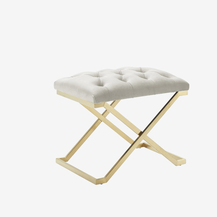 Juan Fabric Upholstered Accent Bench With Metal Base - Ivory/ Gold | Timless, Comfortable & Built to Last