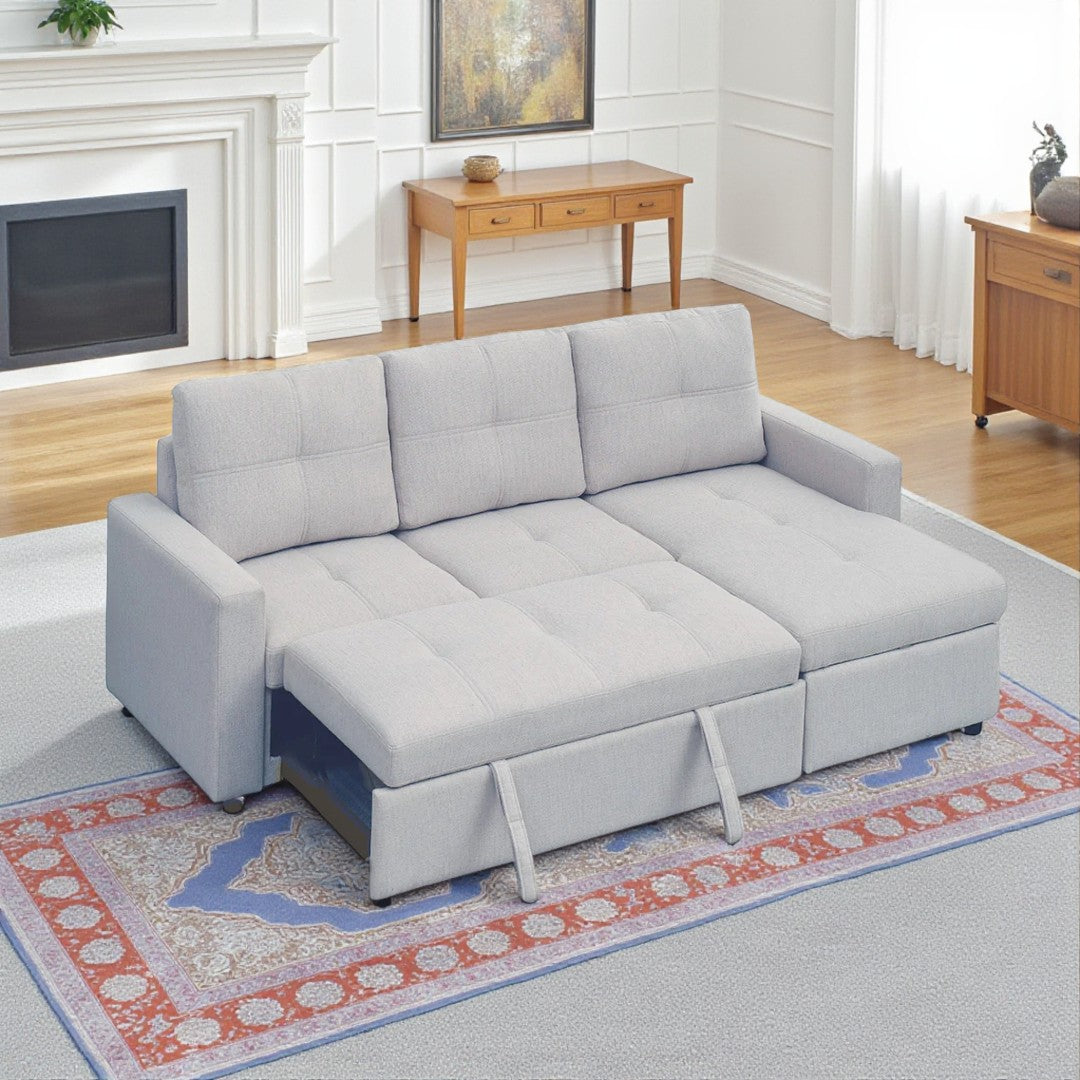 Elevon Sectional Sofa Bed in Fabric Upholstery- Grey | Reversible, Storage Chaise & USB Charging