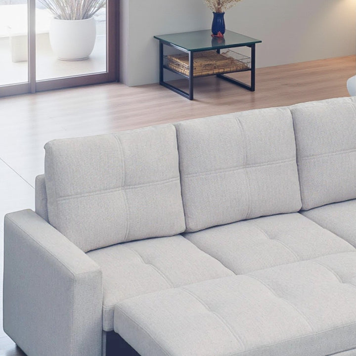 Elevon Sectional Sofa Bed in Fabric Upholstery- Grey | Reversible, Storage Chaise & USB Charging