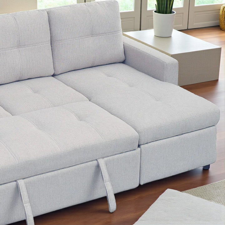 Elevon Sectional Sofa Bed in Fabric Upholstery- Grey | Reversible, Storage Chaise & USB Charging