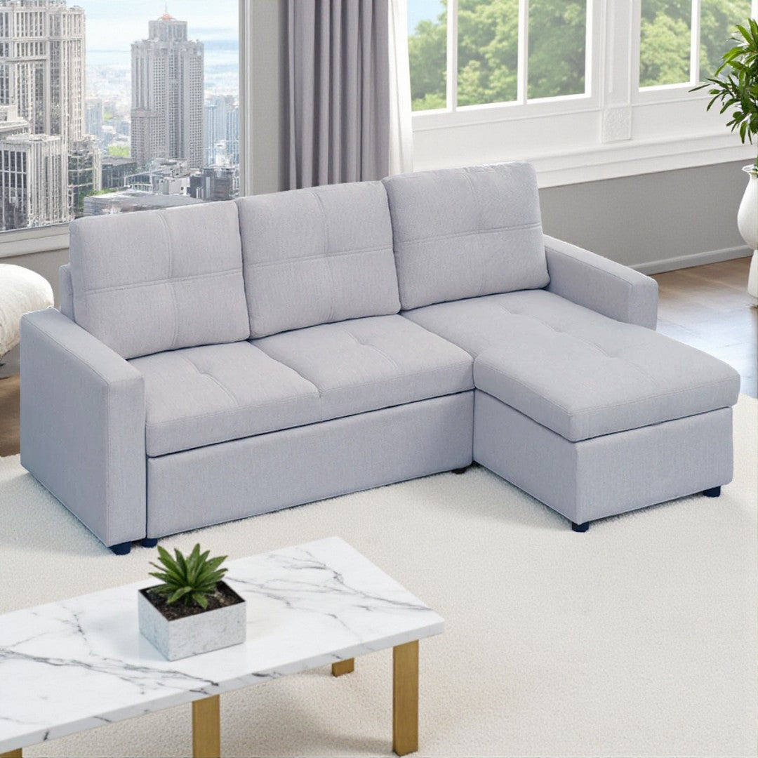 Elevon Sectional Sofa Bed in Fabric Upholstery- Grey | Reversible, Storage Chaise & USB Charging