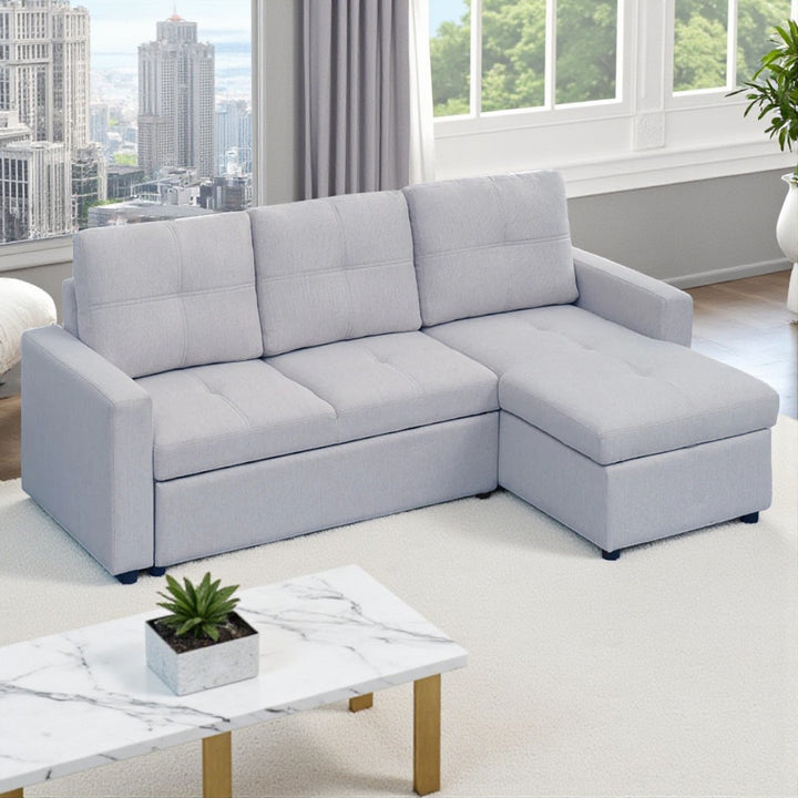 Elevon Sectional Sofa Bed in Fabric Upholstery- Grey | Reversible, Storage Chaise & USB Charging