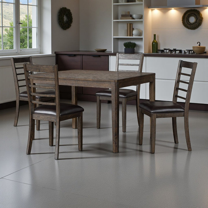 Ember Wooden Dining Table Set For 4 With PU Upholstered Chairs - Espresso | Mid-Century Modern, Sturdy & Comfortable