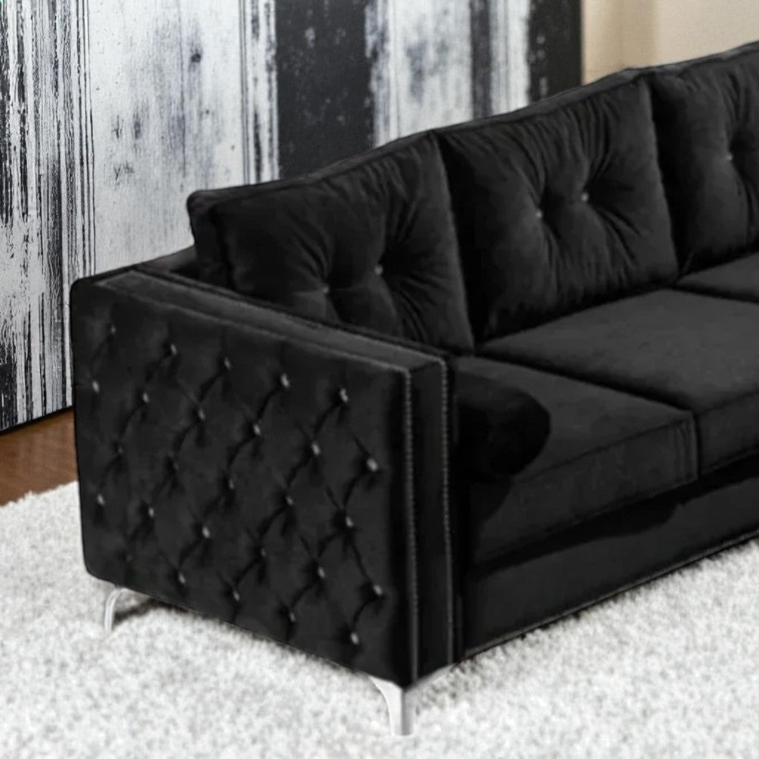 Majestic Sectional Sofa with Fabric Upholstery & Reversible Chaise - Black | Timeless, Sleek & Comfortable
