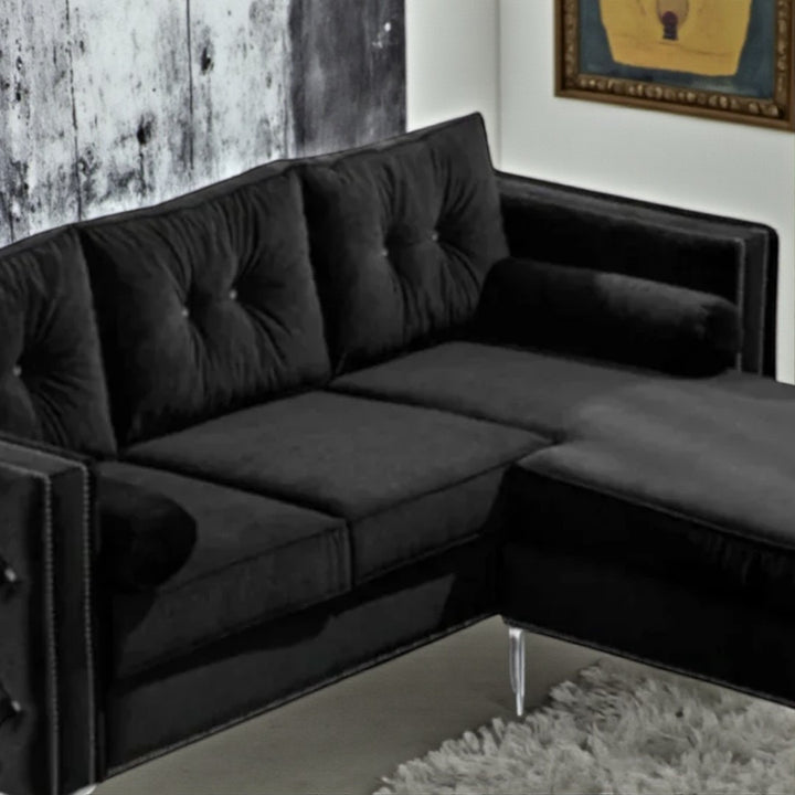 Majestic Sectional Sofa with Fabric Upholstery & Reversible Chaise - Black | Timeless, Sleek & Comfortable