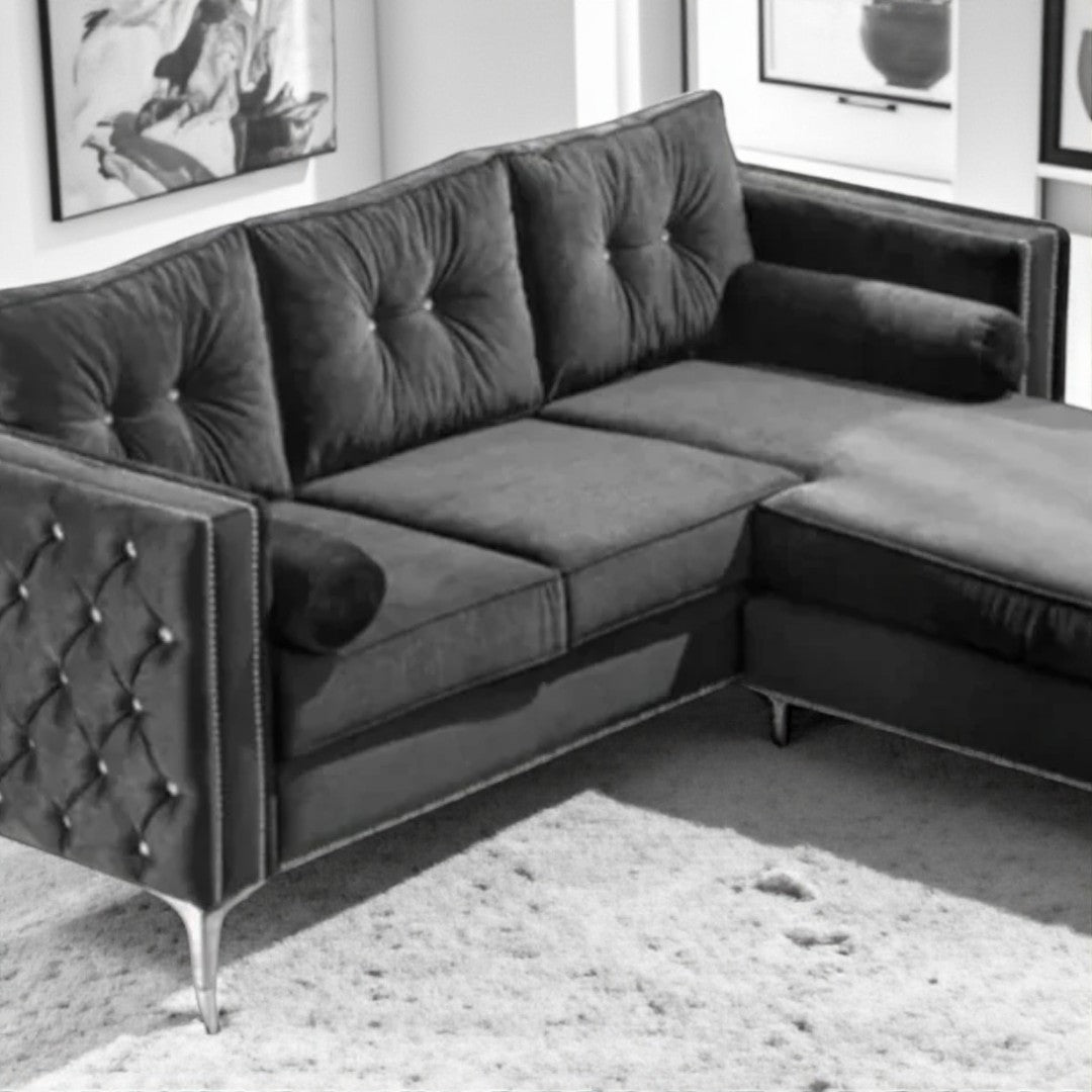 Majestic Sectional Sofa with Fabric Upholstery & Reversible Chaise - Grey | Timeless, Sleek & Comfortable