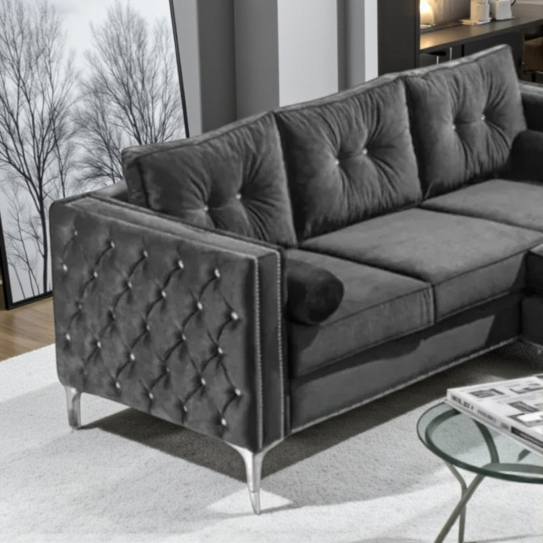 Majestic Sectional Sofa with Fabric Upholstery & Reversible Chaise - Grey | Timeless, Sleek & Comfortable
