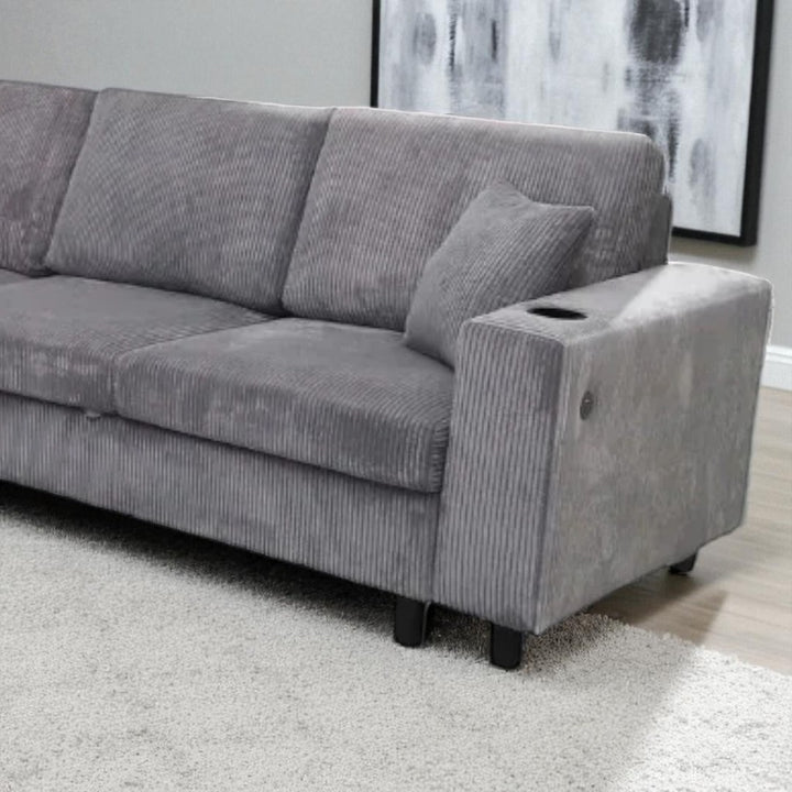 Prime 4-Piece Fabric Sectional Sofa with Cell Phone Holder & USB Charging Ports - Grey