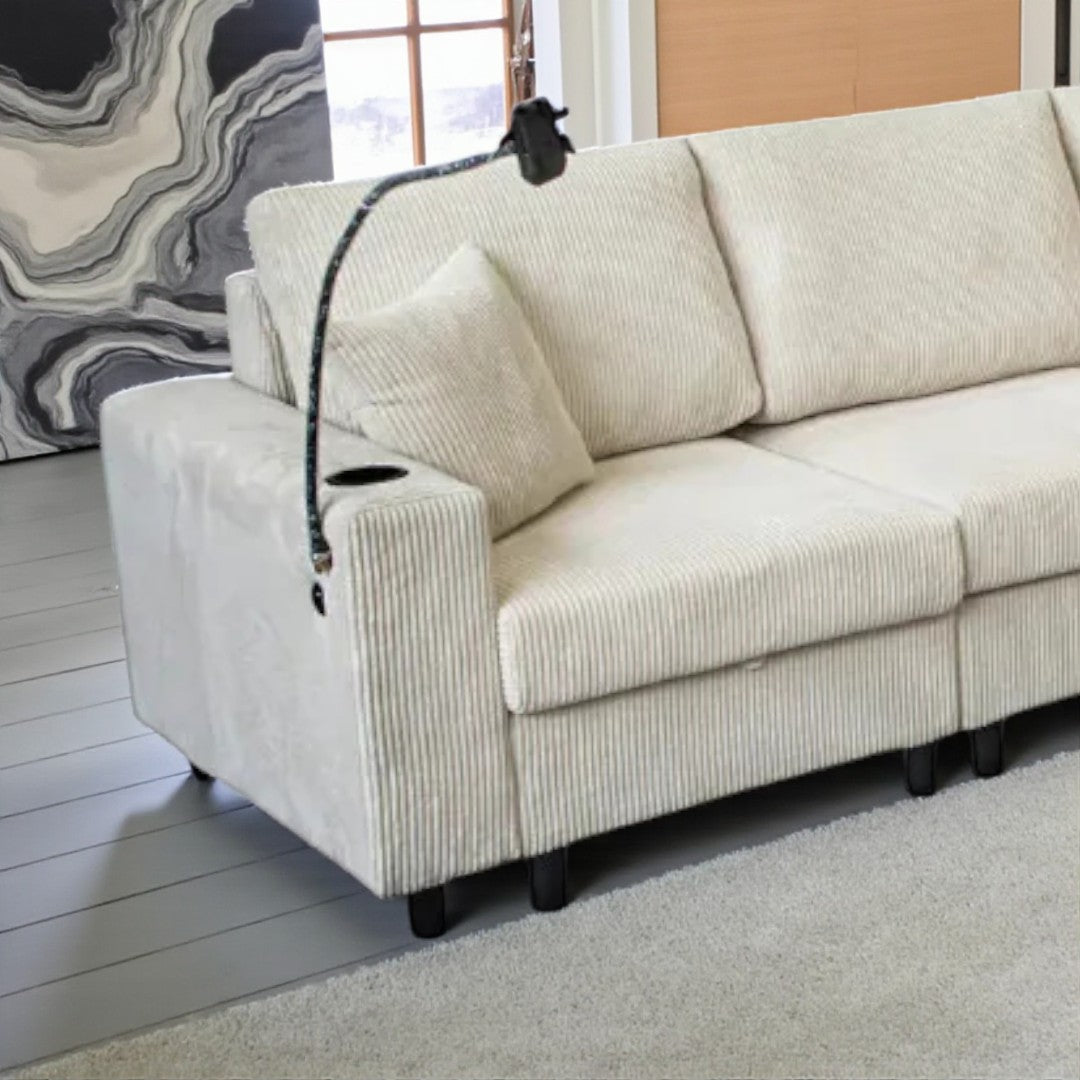 Prime 4-Piece Fabric Sectional Sofa with Cell Phone Holder & USB Charging Ports - Beige