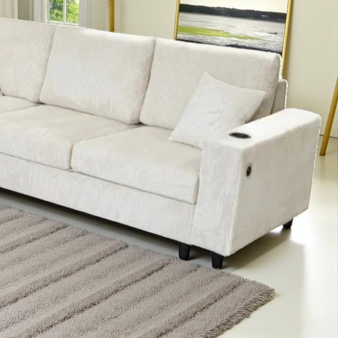 Prime 4-Piece Fabric Sectional Sofa with Cell Phone Holder & USB Charging Ports - Beige