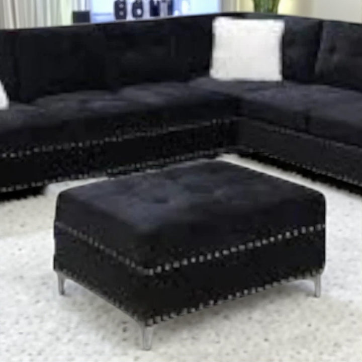 Icon Fabric Upholstered Sectional Sofa With Storage Ottoman - Black | Stylish, Sturdy, Comfortable & Affordable