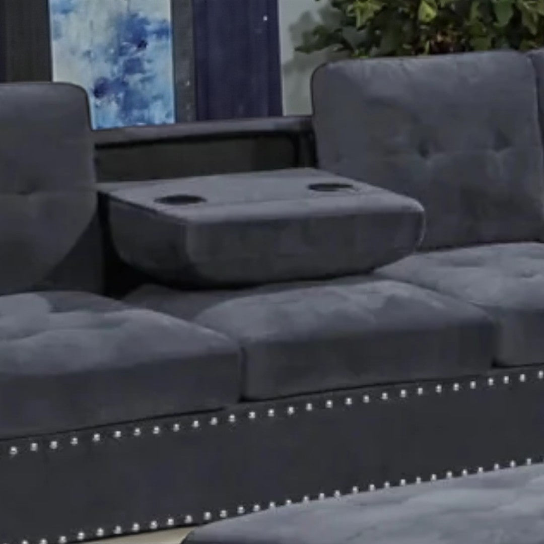 Icon Fabric Upholstered Sectional Sofa With Storage Ottoman - Grey | Stylish, Sturdy, Comfortable & Affordable