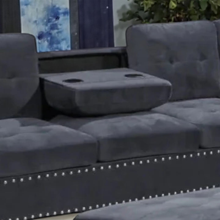 Icon Fabric Upholstered Sectional Sofa With Storage Ottoman - Grey | Stylish, Sturdy, Comfortable & Affordable