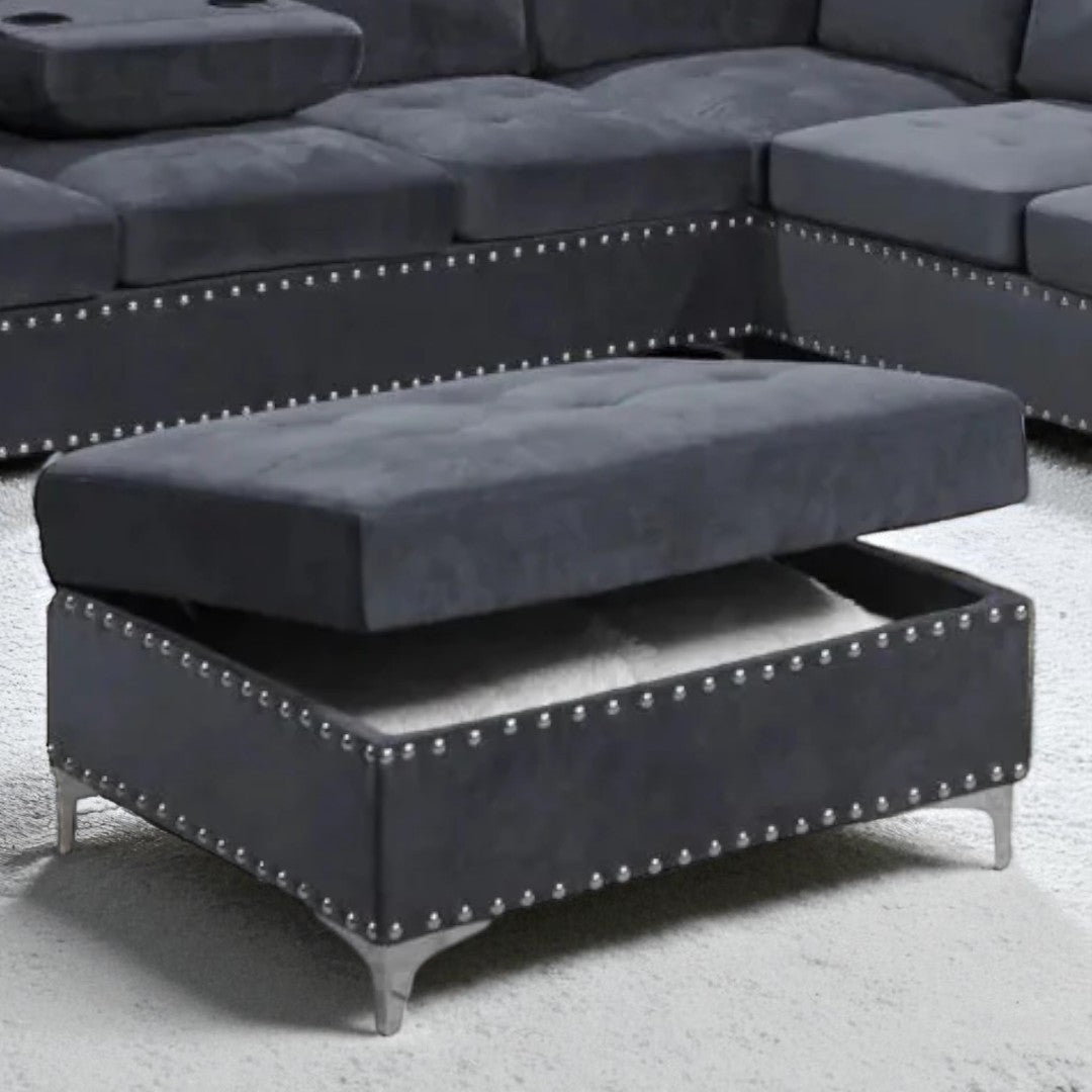 Icon Fabric Upholstered Sectional Sofa With Storage Ottoman - Grey | Stylish, Sturdy, Comfortable & Affordable