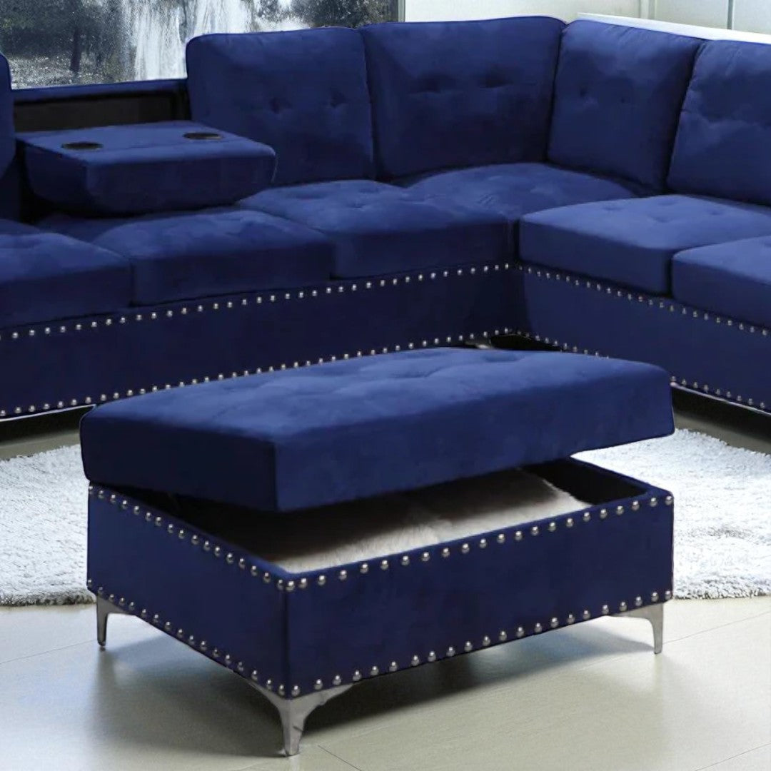Icon Fabric Upholstered Sectional Sofa With Storage Ottoman - Blue | Stylish, Sturdy, Comfortable & Affordable