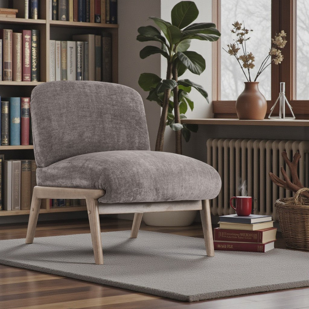 Lyric Wooden Accent Chair in Fabric Upholstery - Charcoal/ Walnut | Vintage Style, Comfortable & Built to Last