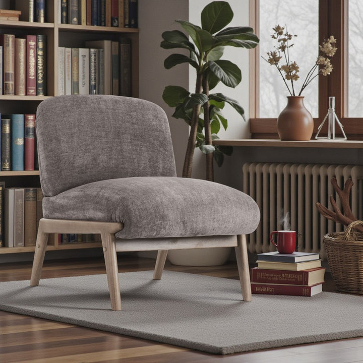 Lyric Wooden Accent Chair in Fabric Upholstery - Charcoal/ Walnut | Vintage Style, Comfortable & Built to Last