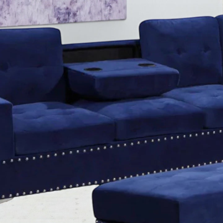 Icon Fabric Upholstered Sectional Sofa With Storage Ottoman - Blue | Stylish, Sturdy, Comfortable & Affordable