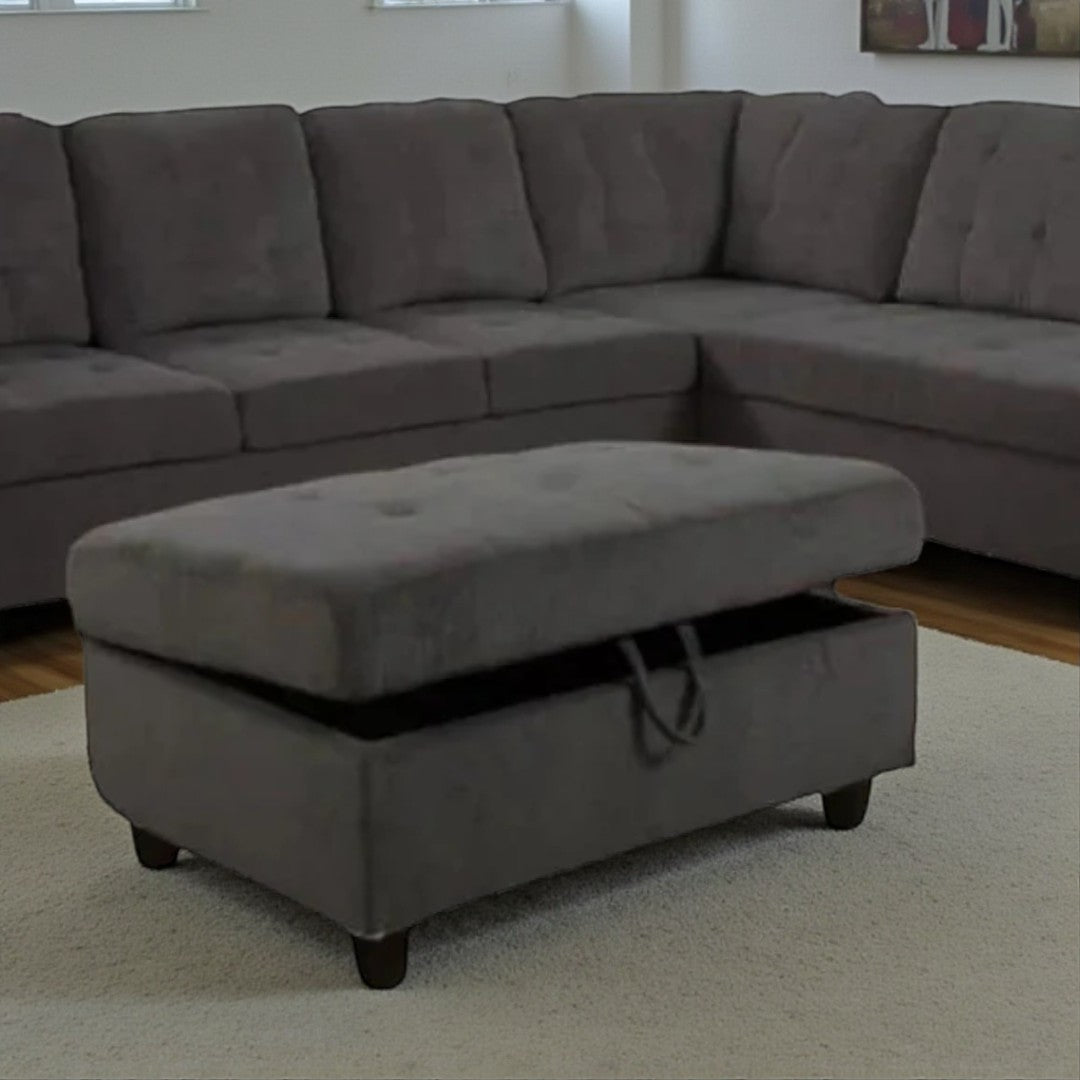 Grove 2-Piece Sectional Sofa in Fabric Upholstery With Storage Ottoman - Dark Grey | Available In LHF/ RHF Configuration