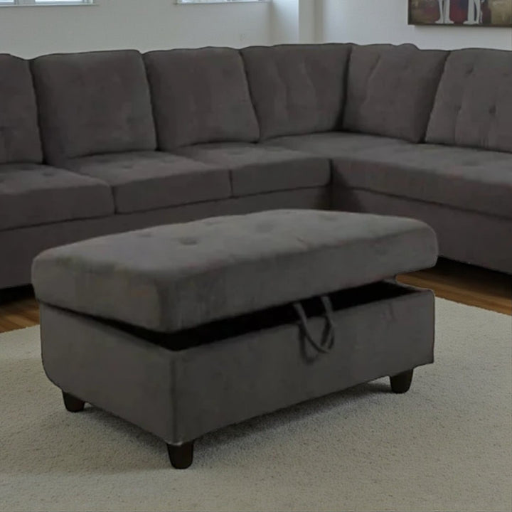 Grove 2-Piece Sectional Sofa in Fabric Upholstery With Storage Ottoman - Dark Grey | Available In LHF/ RHF Configuration