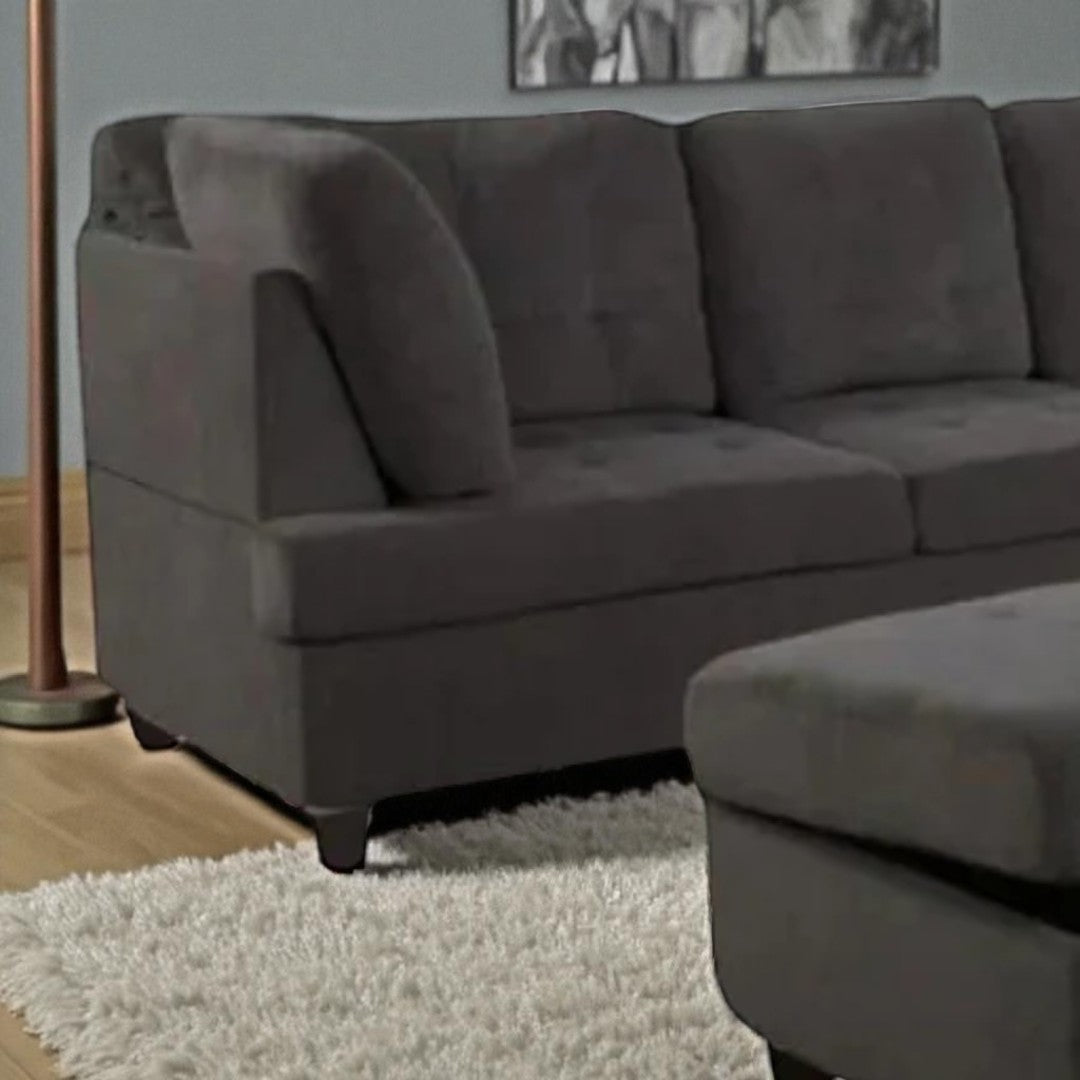 Grove 2-Piece Sectional Sofa in Fabric Upholstery With Storage Ottoman - Dark Grey | Available In LHF/ RHF Configuration