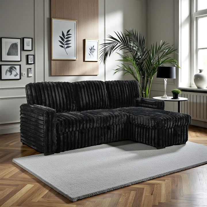 Crystal Fabric Upholstered Sectional Sofa Bed With USB Charging Ports - Black | Timeless, Sturdy, Reversible, Comfortable & Storage Solution