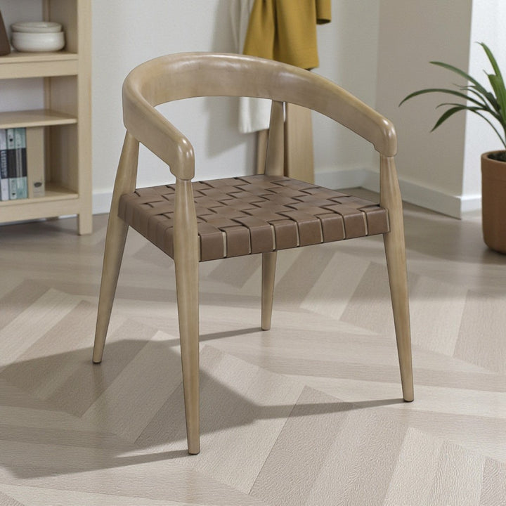 Rowan Wooden Dining Chair - Oak | Rustic Style, Mid-Century Modern, Durable & Woven Leather Seating