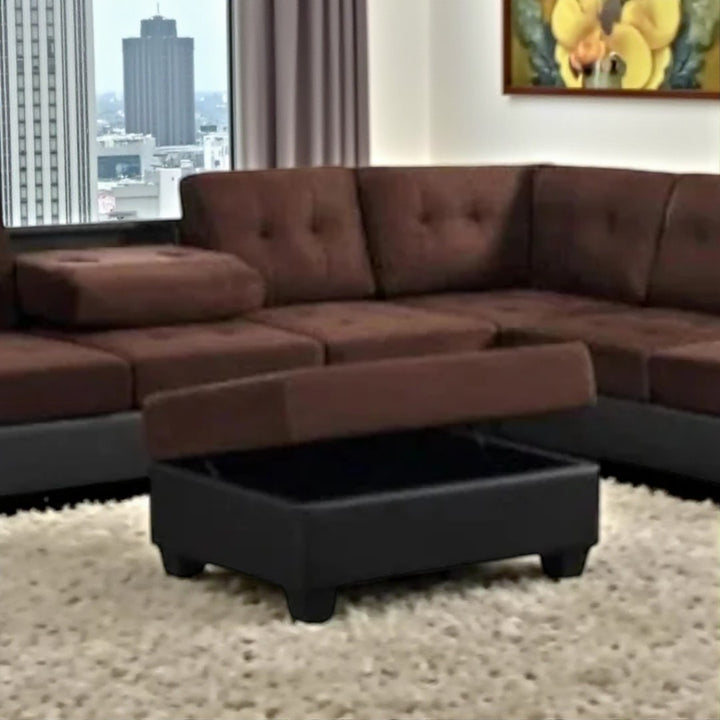 Moonwave Fabric/ Leather Upholstered Sectional Sofa With Reversible Chaise - Brown/ Black | Stylish, Affordable & Durable