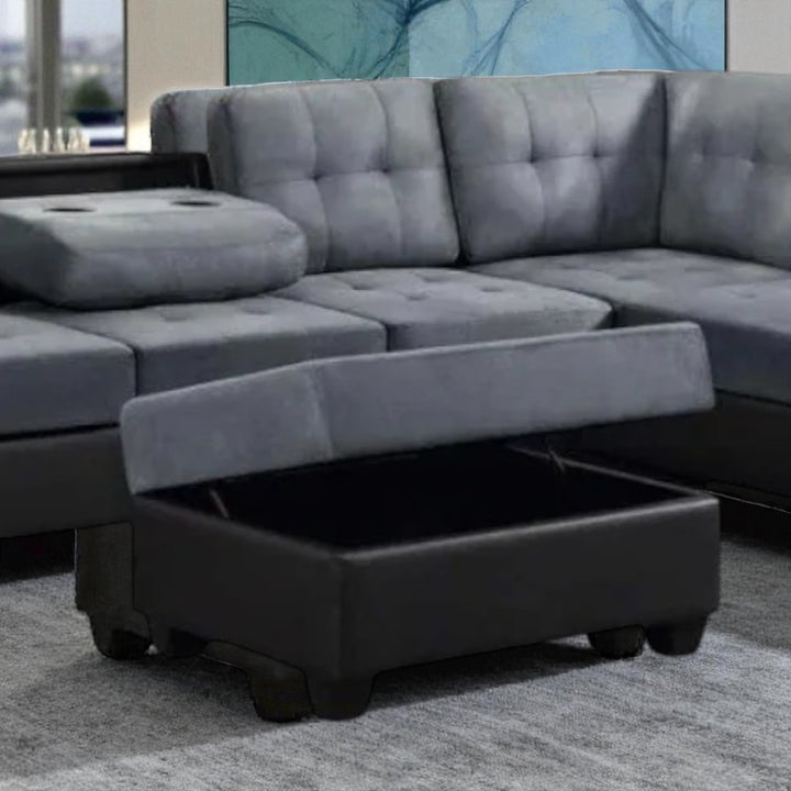 Moonwave Fabric/ Leather Upholstered Sectional Sofa With Reversible Chaise - Grey/ Black | Modern, Comfortable & Built to Last