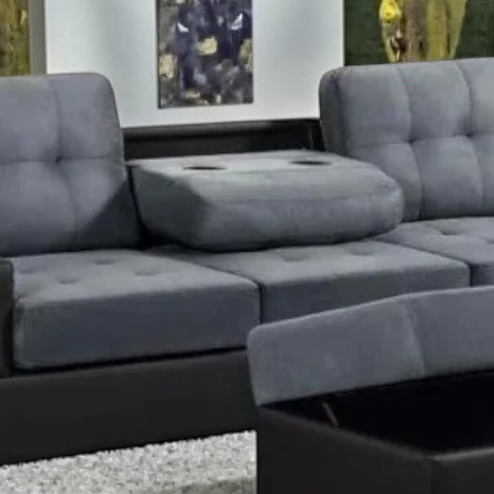 Moonwave Fabric/ Leather Upholstered Sectional Sofa With Reversible Chaise - Grey/ Black | Modern, Comfortable & Built to Last