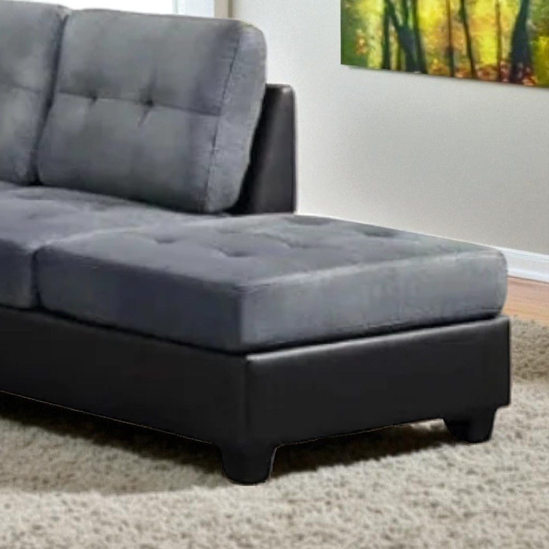 Moonwave Fabric/ Leather Upholstered Sectional Sofa With Reversible Chaise - Grey/ Black | Modern, Comfortable & Built to Last