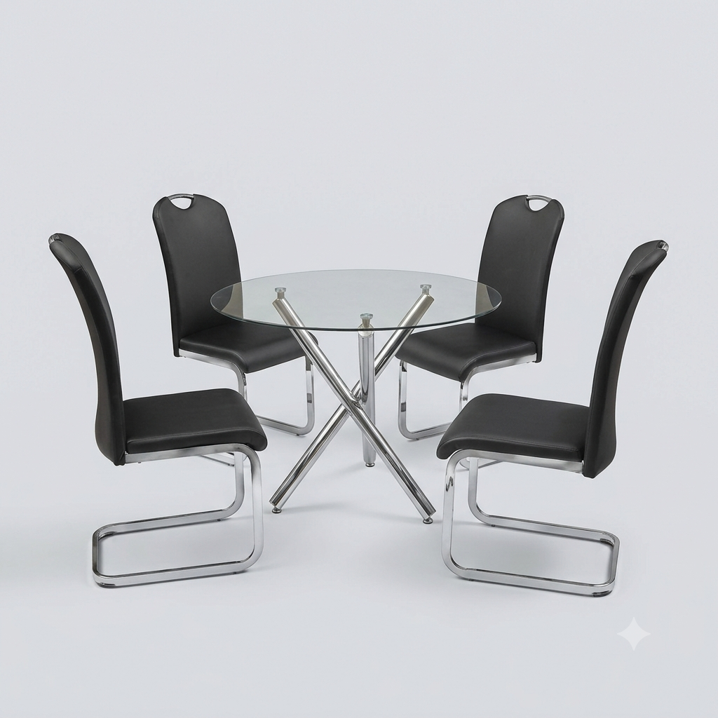 Noir PU Upholstered Dining Chair (Set of 2) - Black/ Chrome | Stylish, Durable & Comfortable