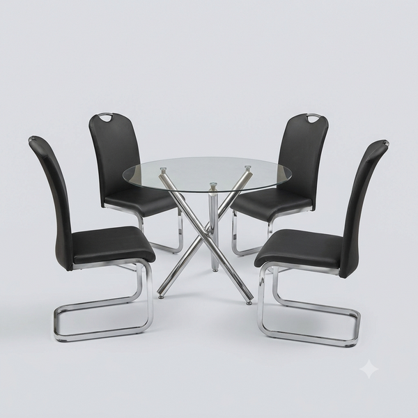 Noir PU Upholstered Dining Chair (Set of 2) - Black/ Chrome | Stylish, Durable & Comfortable