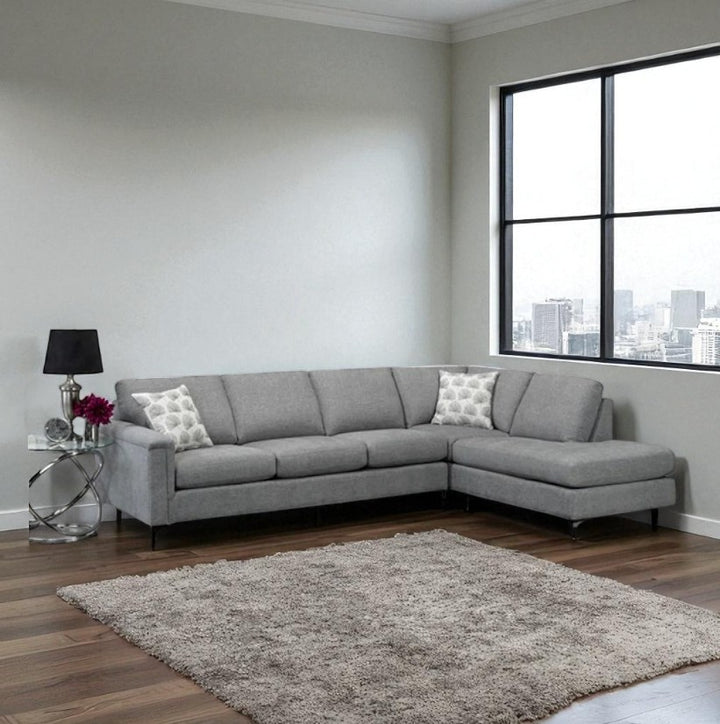 Solara Fabric Upholstered Sectional Sofa With RHF Corner Chaise - Grey | Modern, Sturdy & Comfortable