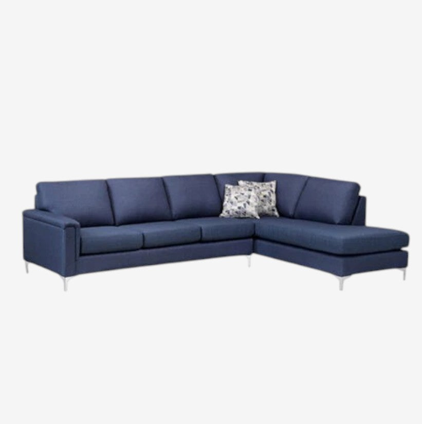Solara Fabric Upholstered Sectional Sofa With RHF Corner Chaise - Blue | Modern, Sturdy & Comfortable