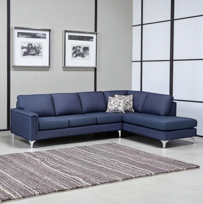 Solara Fabric Upholstered Sectional Sofa With RHF Corner Chaise - Blue | Modern, Sturdy & Comfortable