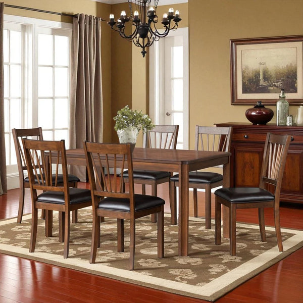 Steven 7-Piece Wooden Dining Table Set With PU Upholstered Chairs - Espresso