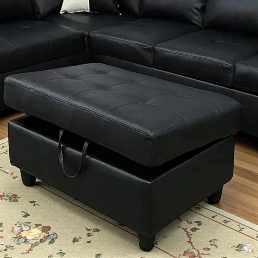 Alen Sectional Sofa With LHF Chaise & Storage Ottoman - Black | Available In LHF/ RHF Configuration