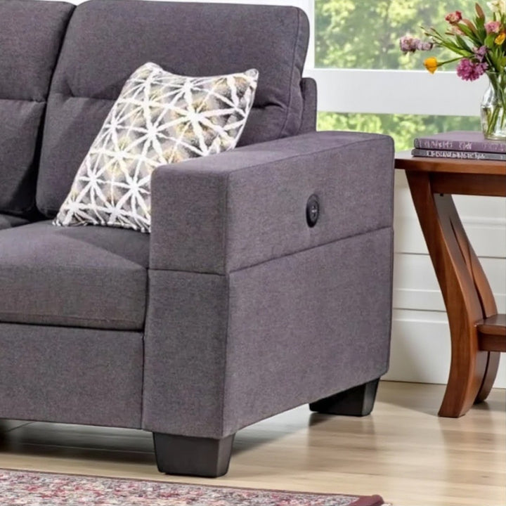 Ivy Fabric Upholstered Sectional Sofa With Built-In USB Charging Ports - Grey | Available In LHF/ RHF Configuration