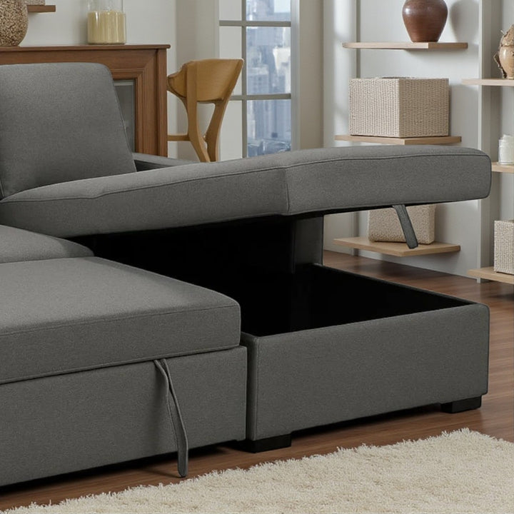 Elvire Sectional Sofa Bed in Fabric Upholstery With Reversible Storage Chaise - Grey | Classic, Streamlined & Comfortable