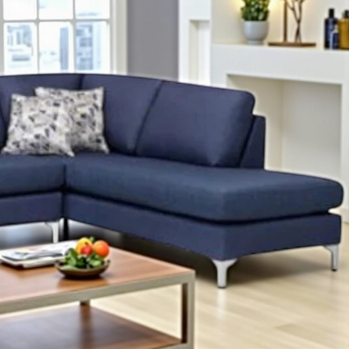 Solara Fabric Upholstered Sectional Sofa With RHF Corner Chaise - Blue | Modern, Sturdy & Comfortable