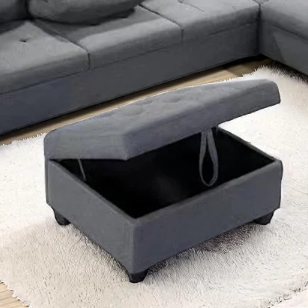 Elara Sectional Sofa In Fabric Upholstery - Grey | Available In LHF/ RHF Configuration - Accent Pillows, Cup Holders & Storage Console