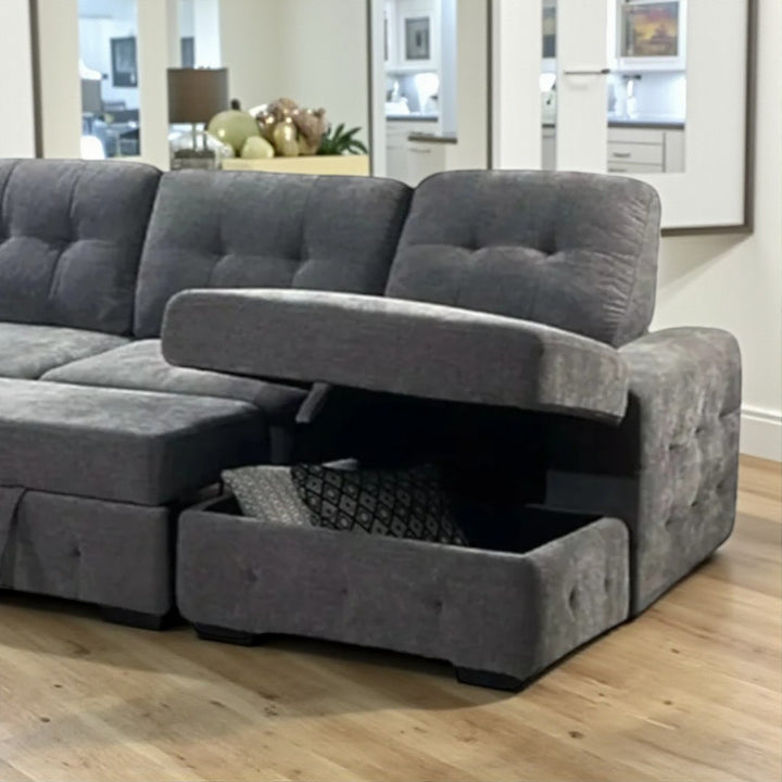 Hillcrest Sectional Sofa Bed With RHF Storage Chaise & Corner Couch - Grey | Sleek, Comfortable & Long-Lasting